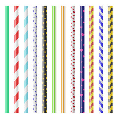 Realistic 3d Detailed Plastic Straws for Drink Set. Vector