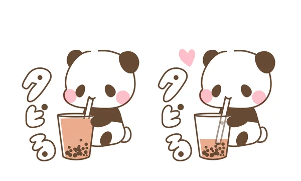 タピオカミルクティーを飲むパンダちゃんのイラスト素材 タピるイラスト カロリー高いけどおいしい Stock ベクター Adobe Stock