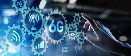 6G New generation telecommunication fast internet and technology concept on virtual screen.