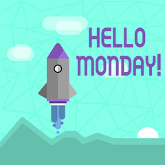 Writing note showing Hellomonday. Business concept for Positive Message for a new day Week Start