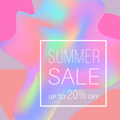 Promotional poster with text Summer Sale on holographic background