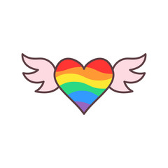 Heart icon with rainbow and wings. The concept of freedom to choose a partner for love relationships