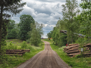 nice countryside with agricultural road in the middle