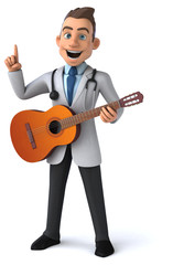 Fun doctor and guitar - 3D Illustration