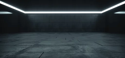 Elegante große Halle Beton glänzend unterirdischer Ausstellungsraum Garage Galerie Flur Tunnel Korridor Studio weiße Lichter Streifen leer dunkel Grunge 3D-Rendering © IM_VISUALS