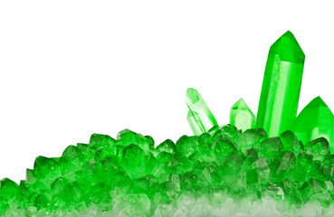 bright green emeralds strip isolated on white