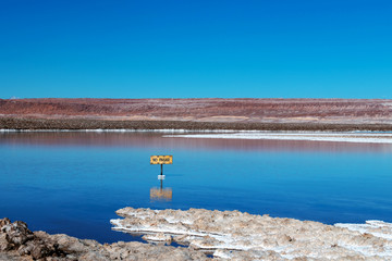 The Lagunas Escondidas (hidden altiplanic lagoons) of Baltinache : salt lakes in Salar of Atacama desert, Chile