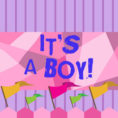 Writing note showing It S A Boy. Business concept for Male baby is coming Gender reveal Celebration