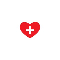 heart with cross. Heart health month flat icon. Isolated on white. Vector illustration.