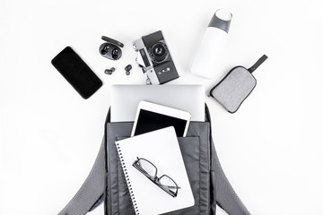 Modern backpack with laptop and tablet inside