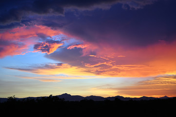 Yellow gold sky evening In tropical countries summer