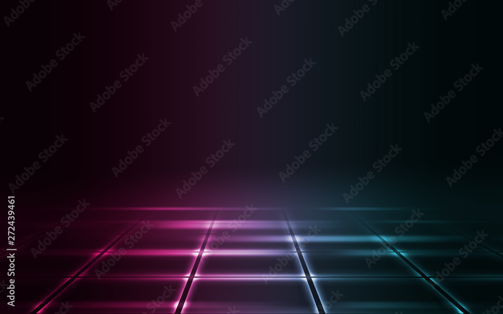 Poster empty background scene. dark street reflection on wet asphalt. rays of neon light in the dark, neon 