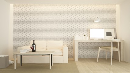 The interior living minimal space in apartment and background style - 3D Rendering	