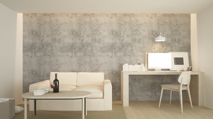 The interior minimal relax space room in condominium and background decoration Concrete wall -3D Rendering 