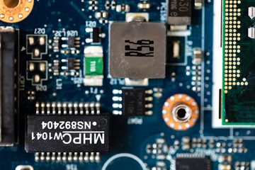 Fragment of motherboard, close up 