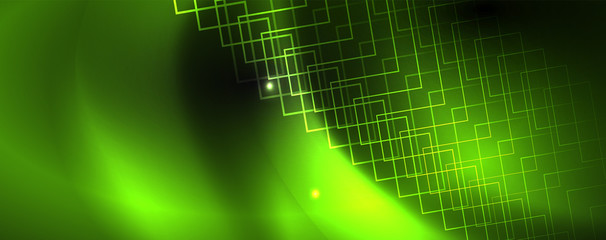 Shiny neon techno template. Neon lines background, 80s style laser rays