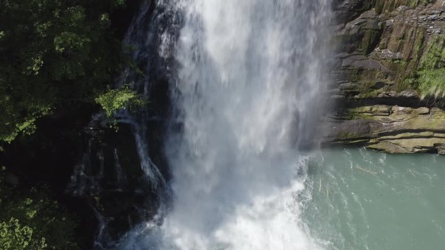 Close-up aerial shot of Golfarone Waterfall along Secchiello stream in Val d&rsquo;Asta in Reggio Emilia in Italy.