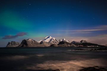 Magic night in Flakstad island, Lofoten archipelago