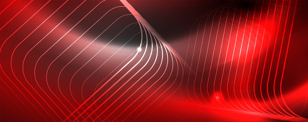 Obraz premium Shiny neon techno template. Neon lines background, 80s style laser rays