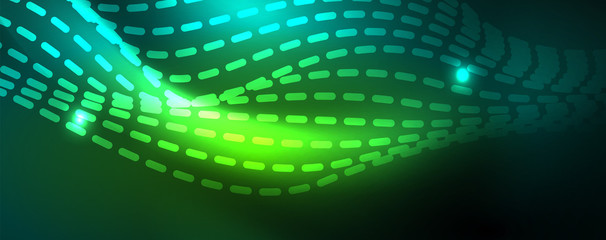 Obraz premium Shiny neon vector wave line abstract background, motion concept