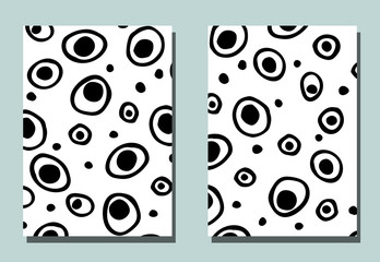 Two abstract flyers with abstract circles land spots. Monochrome wallpaper with minimalistic desing. Geometric template for business brochure,  cover design.
