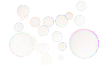 Bright soap bubbles set isolated on white background