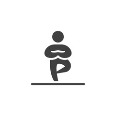 Yoga standing pose vector icon. filled flat sign for mobile concept and web design. Man practicing Hatha yoga and zen meditation glyph icon. Symbol, logo illustration. Vector graphics