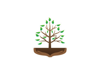 tree and hands with branches and leaves in the soil for logo design illustration vector
