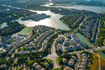 Aerial view of residential real estate homes in Foster City, CA - obrazy, fototapety, plakaty