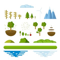 Set of flat style icons. For use in design on the theme of clean energy, ecology, clean air.