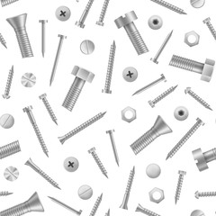 Realistic Detailed 3d Metal Screws and Bolts Seamless Pattern Background. Vector