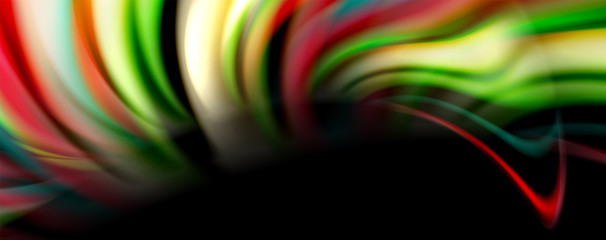 Fluid color rainbow style wave abstract background, techno modern design on black