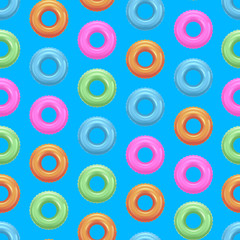 Realistic Detailed 3d Color Swim Rings Seamless Pattern Background. Vector