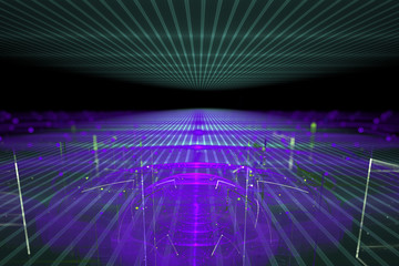 Futuristic techno background. Lattice and sphere. Abstract 3d illustration in perspective.