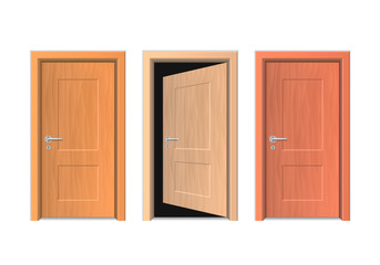 Realistic Detailed 3d Wooden Doors Set. Vector