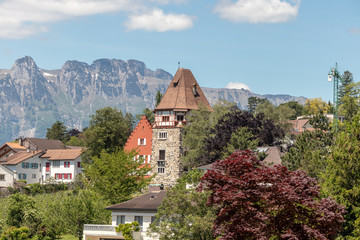 Fototapeta na wymiar Beautiful historic buildings and churches in Vaduz,Liechtenstein, Europe