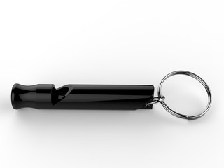 Blank promotional aluminum whistle key chain for mock up and branding. 3d render illustration.