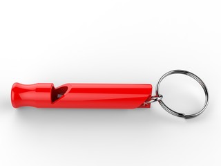 Blank promotional aluminum whistle key chain for mock up and branding. 3d render illustration.