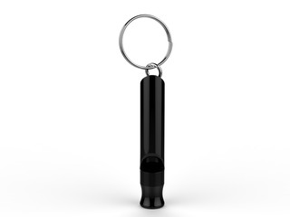 Blank promotional aluminum whistle key chain for mock up and branding. 3d render illustration.