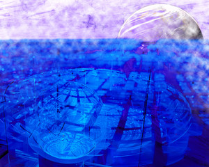 Futuristic techno background. Lattice and sphere. Abstract 3d illustration in perspective.