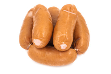 Smoked meat sausage isolated on white background