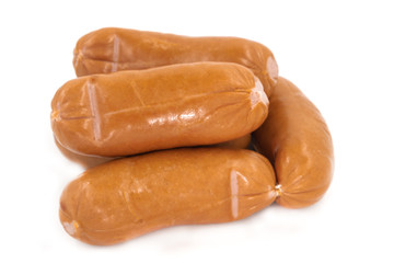 Smoked meat sausage isolated on white background