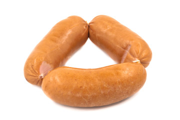 Smoked meat sausage isolated on white background