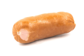Smoked meat sausage isolated on white background