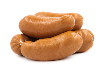 Smoked meat sausage isolated on white background