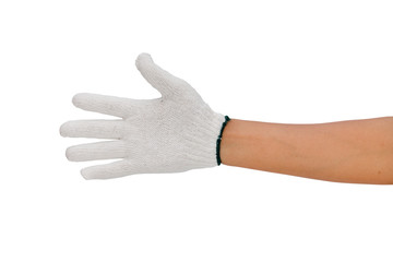 Hand of a man in a working glove isolated on white background - clipping paths