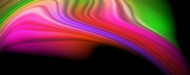 Modern rainbow liquid color flow colorful poster. Wave Liquid shape in black color background. Abstract composition