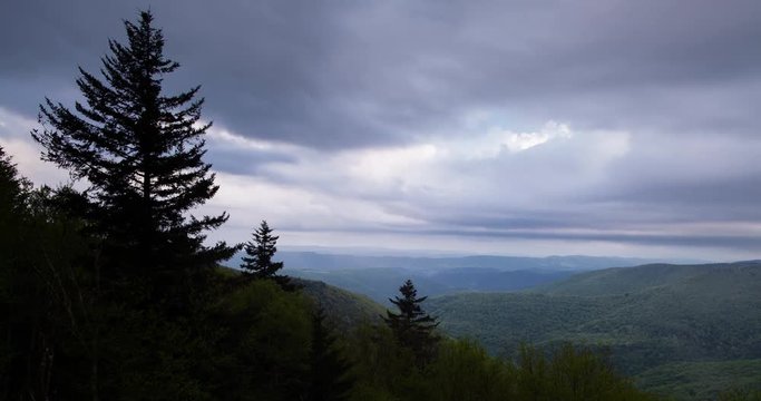 A time lapse of rain and clouds rushing by as seen from the southern facing plateau rim of the Roaring Plains Wilderness, a part of the Monongahela National Forest in West Virginia.