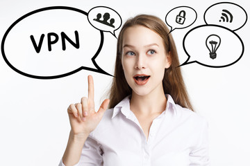 Business, technology, internet and networking concept. A young entrepreneur comes to mind the keyword: VPN