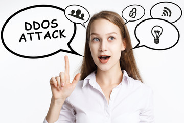 Business, technology, internet and networking concept. A young entrepreneur comes to mind the keyword: Ddos attack